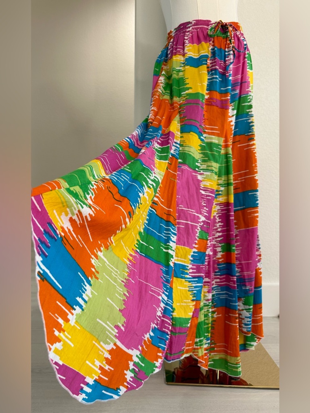 Metrostyle Bohemian Colorful Abstract Print Asymmetrical Maxi Skirt Womens M